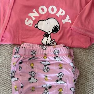 Snoopy Pink Pajama Set - Graphic Top & Printed long pants with elastic waist